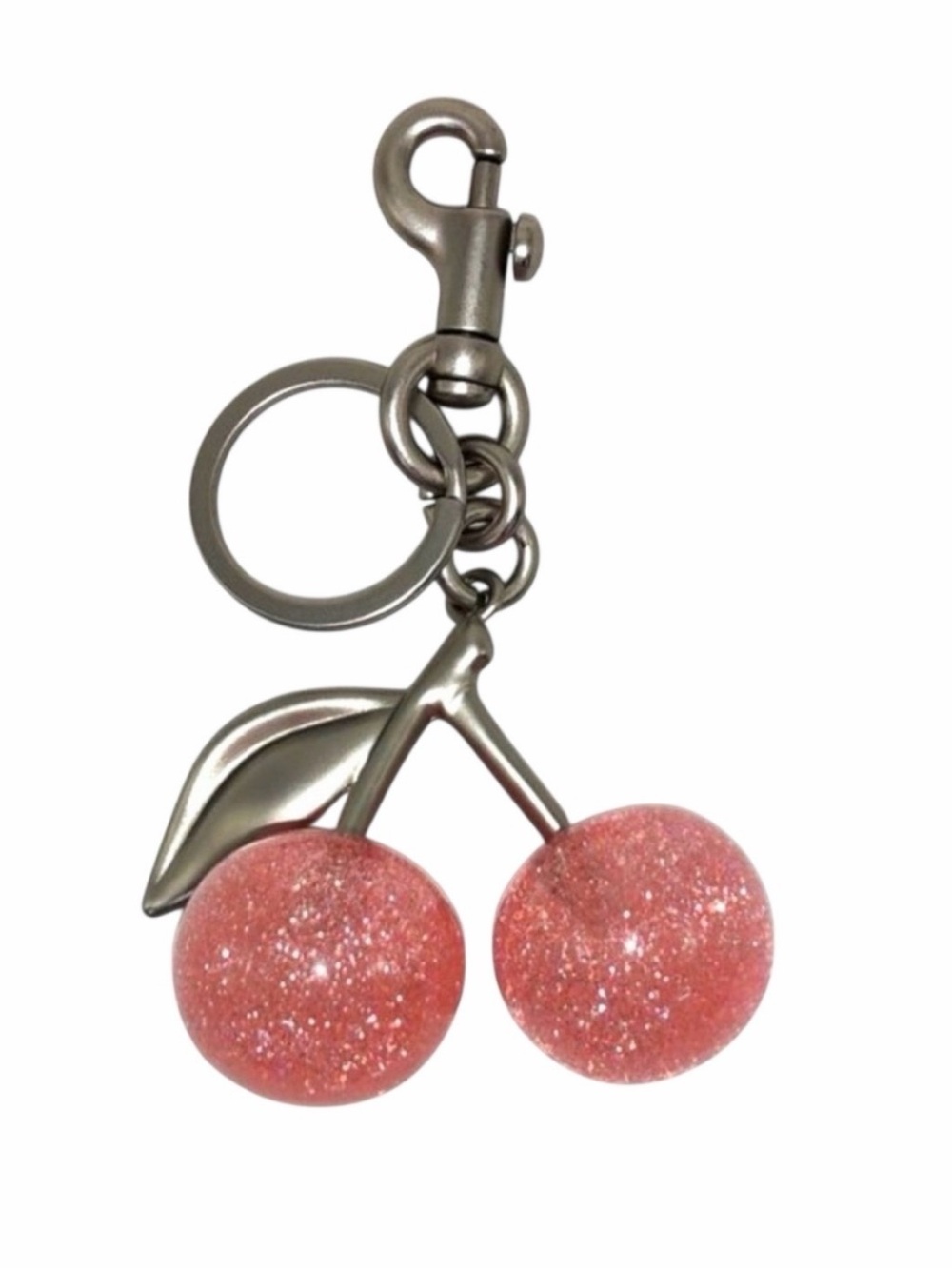 Cherry Keychain - Pink Glitter - silver hardware - bag charm